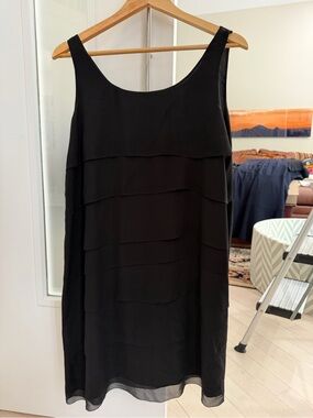 Eileen Fisher Black Layered Scoop-Neck Mini Dress